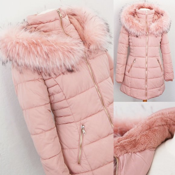 NEW Blush Pink Faux Fur Lined Puffer Coat Jacket - Picture 4 of 14